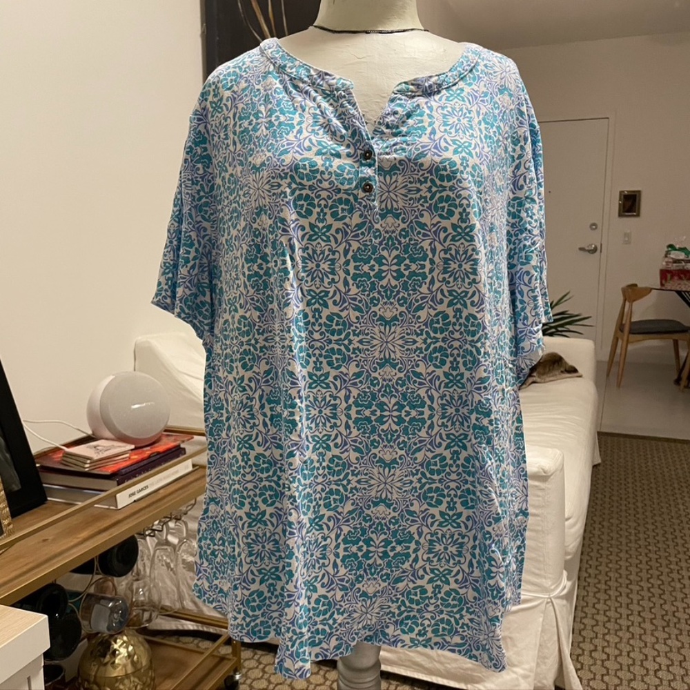 FADED GLORY | BLUE PRINT TOP | PLUS SIZE 4X